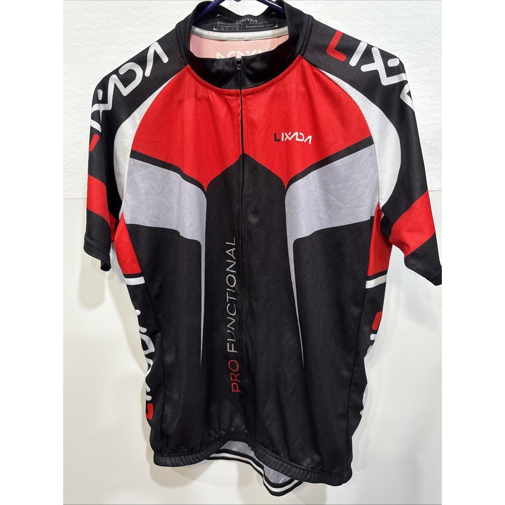 Lixada Men's Cycle Jersey XL Black Zip Short Sleeve‎ Back Pockets Active Bike